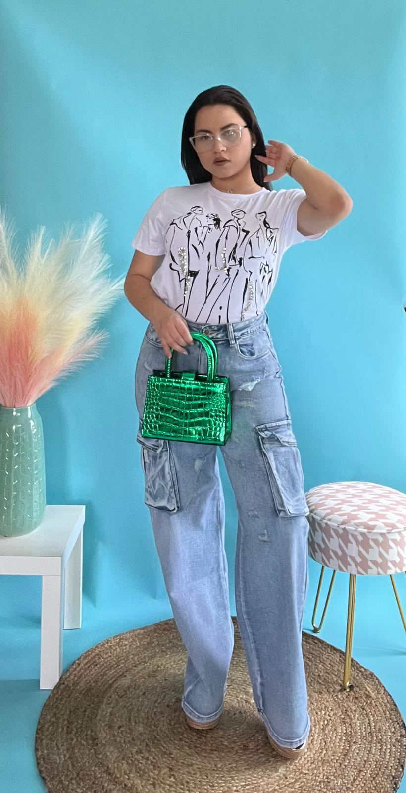 Blue Cargo Denim Pant Rasgado