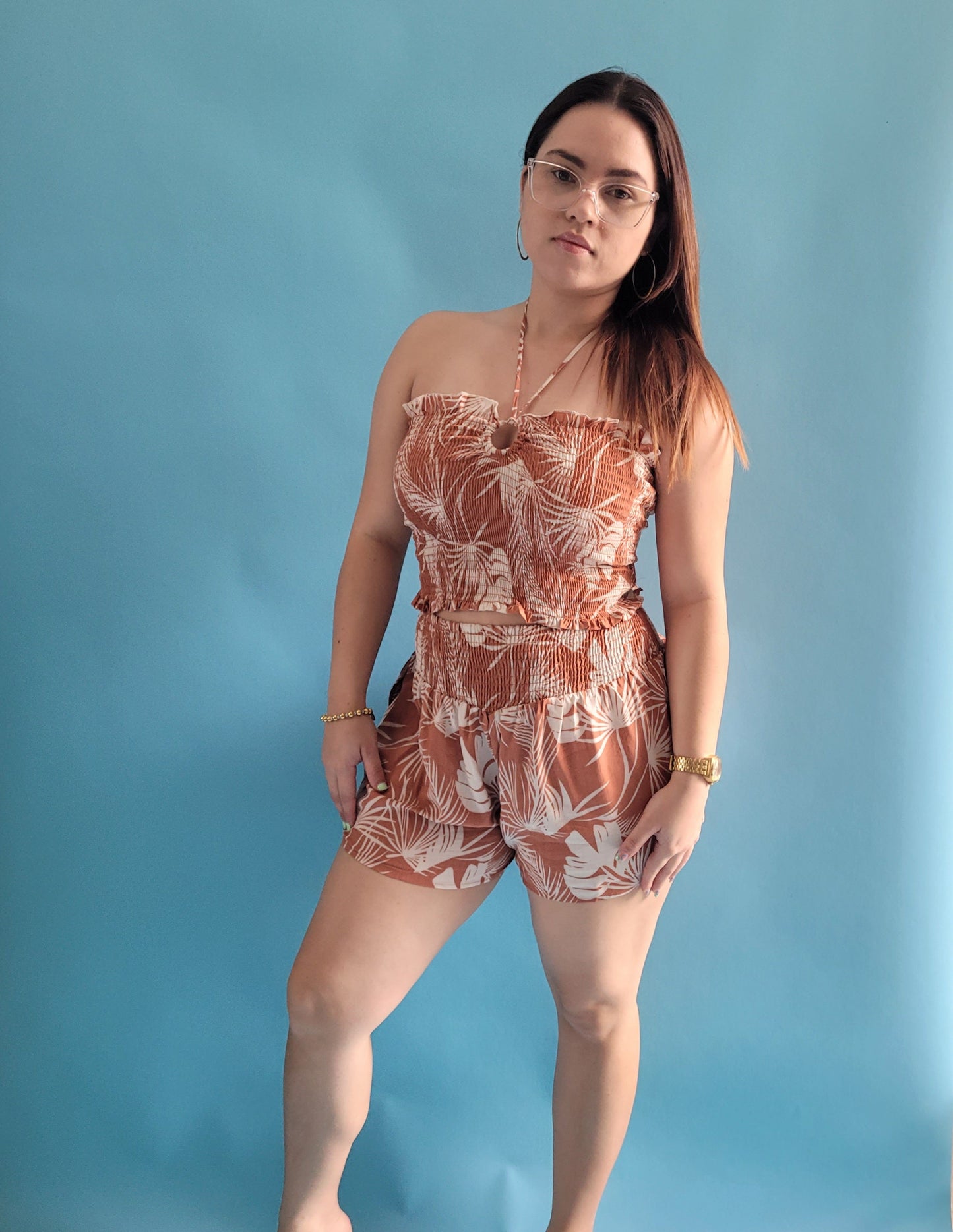 Set Short Leaves Design Beige