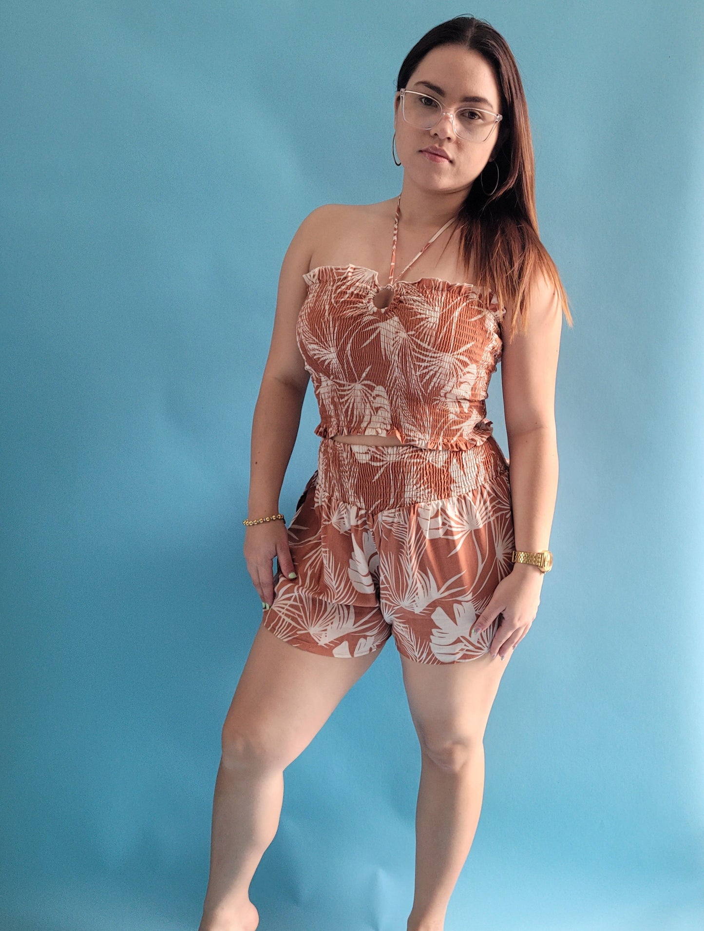 Set Short Leaves Design Beige