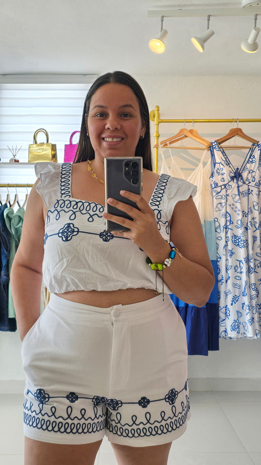 Mimi Ruffle Embroider Top and Short Set