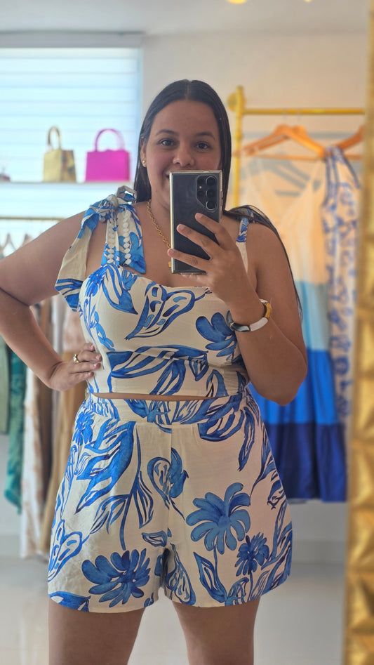 Mali Sleeveless Shoulder Top with Shorts Set