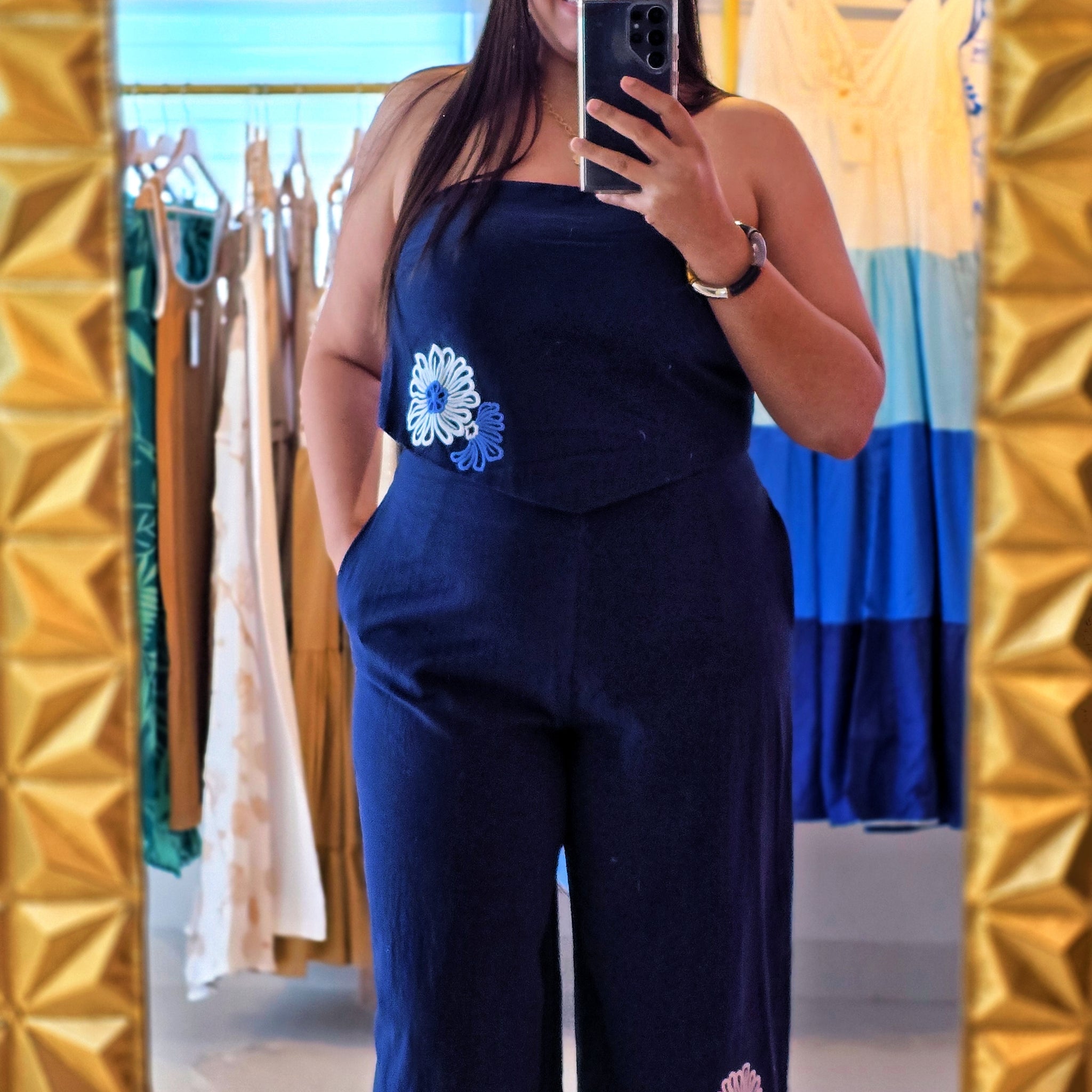 Conjunto de top tubo y pantalón bordado Macarena