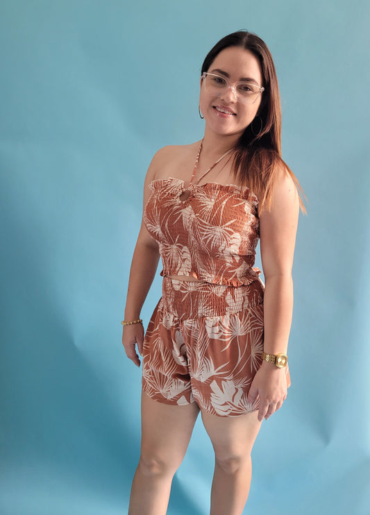 Set Short Leaves Design Beige