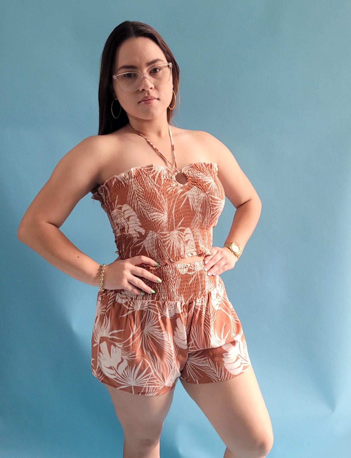 Set Short Leaves Design Beige